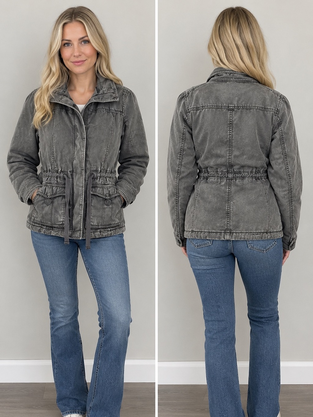 Vintage Abercrombie & Fitch Gray Fleece Lined Utility Jacket Women’s Medium